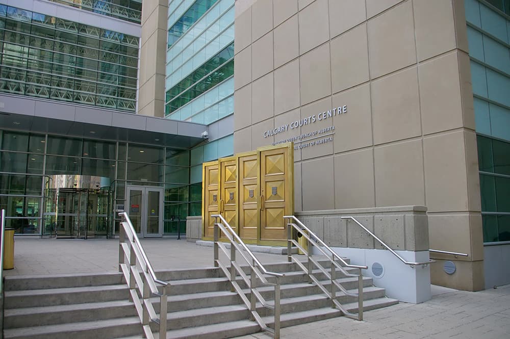 The Calgary Courts Centre entrance on 5th Street SW